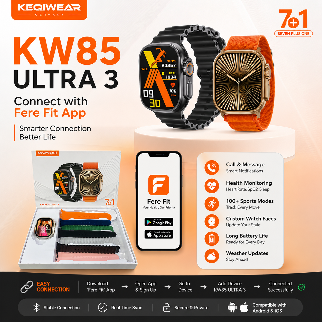 KW85 Ultra 3 Smart Watch With 7 Strap - Image 2
