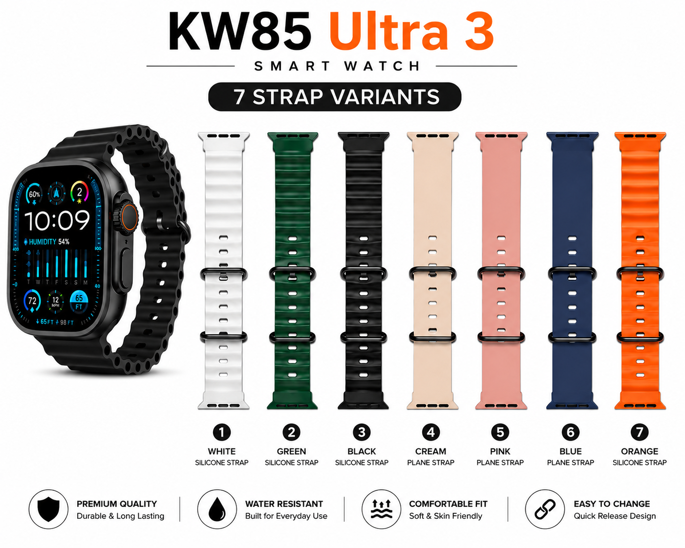 KW85 Ultra 3 Smart Watch With 7 Strap - Image 3